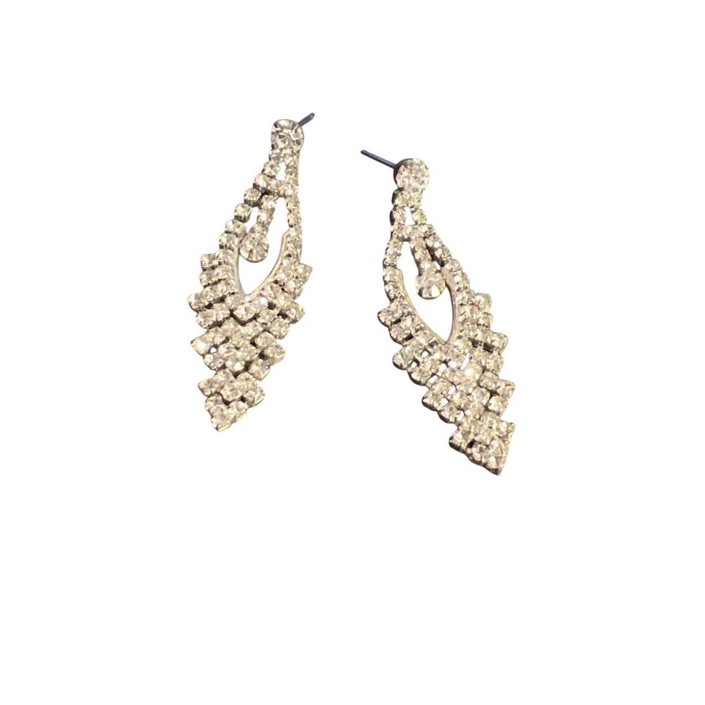 Vintage Rhinestone Chandelier Statement Earrings Elegant Wedding Prom Estate 2"